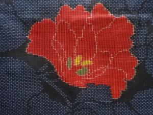 アンティーク　花模様織り出し本場泥大島紬着物(5マルキ)